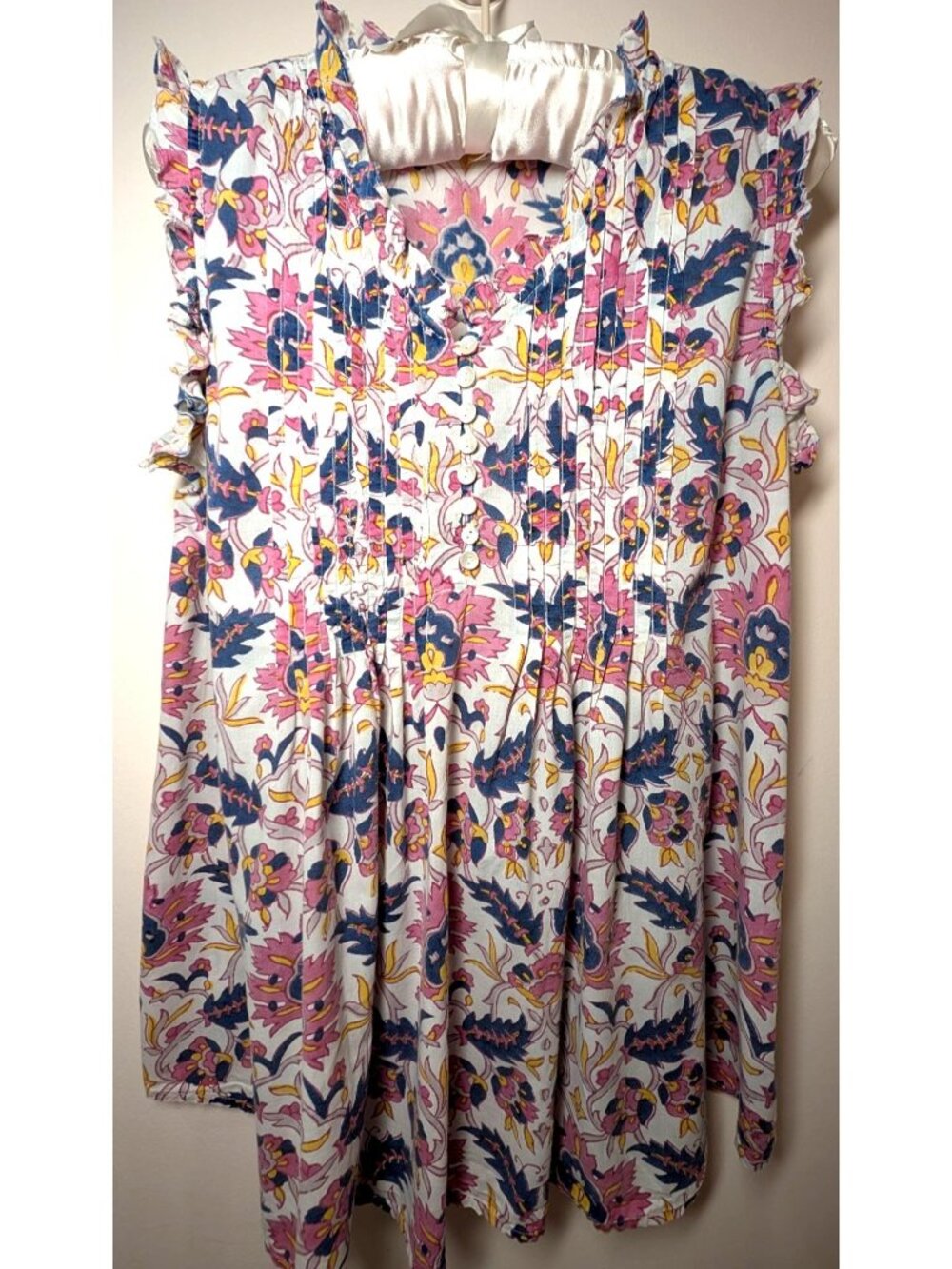 Roberta Roller Rabbit Sleeveless Pintuck Tunic Blouse, Floral Print, Size Medium